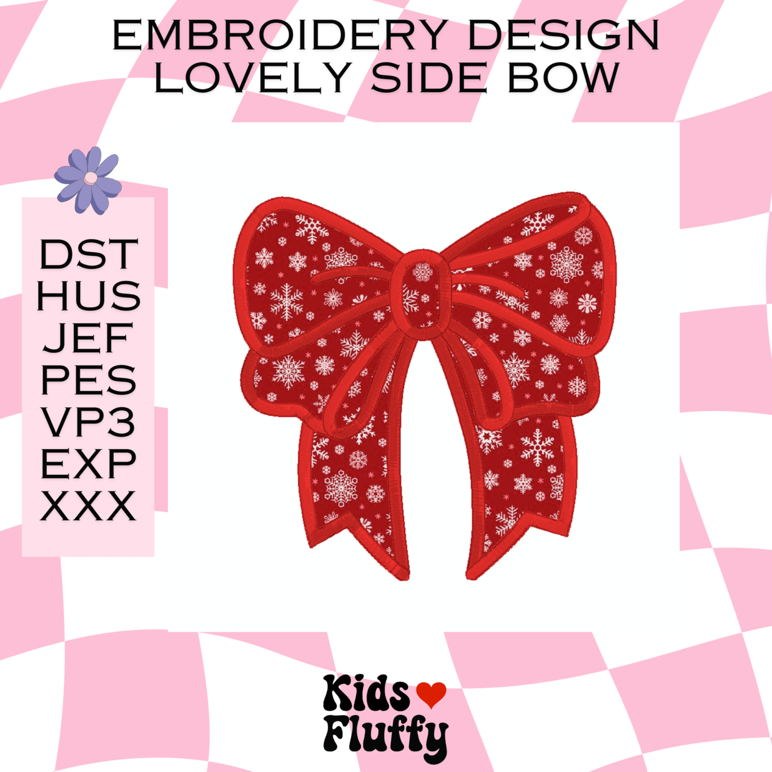 Lovely Side Bow Applique Embroidery Pattern - Kidsfluffy Embroidery Pattern