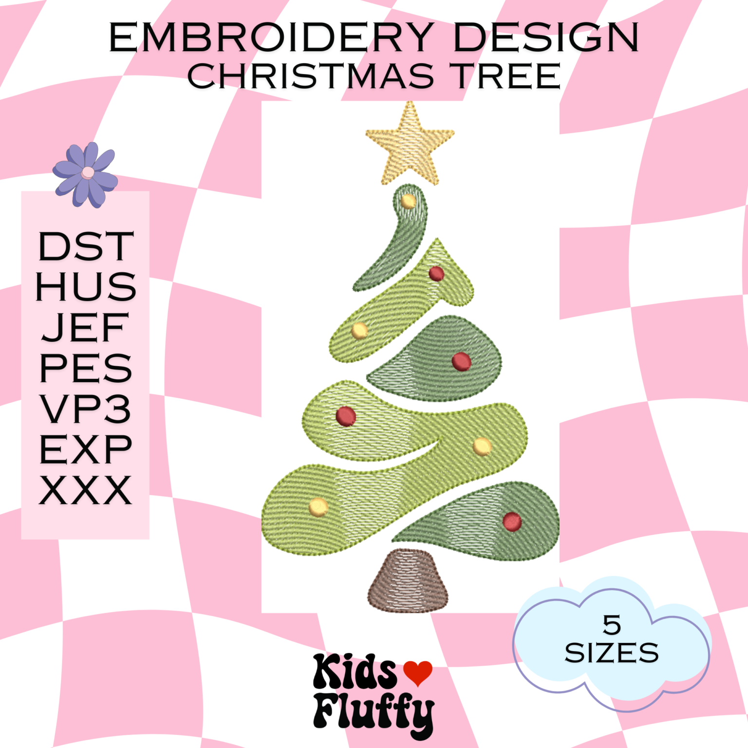 Freebie Christmas Tree Embroidery Pattern - Kidsfluffy Embroidery Pattern