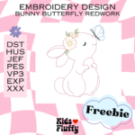 Freebie Bunny Butterfly Redwork Embroidery design